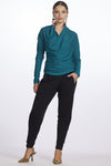 PAULA RYAN Deep Cowl Neck Merino Top - Jade