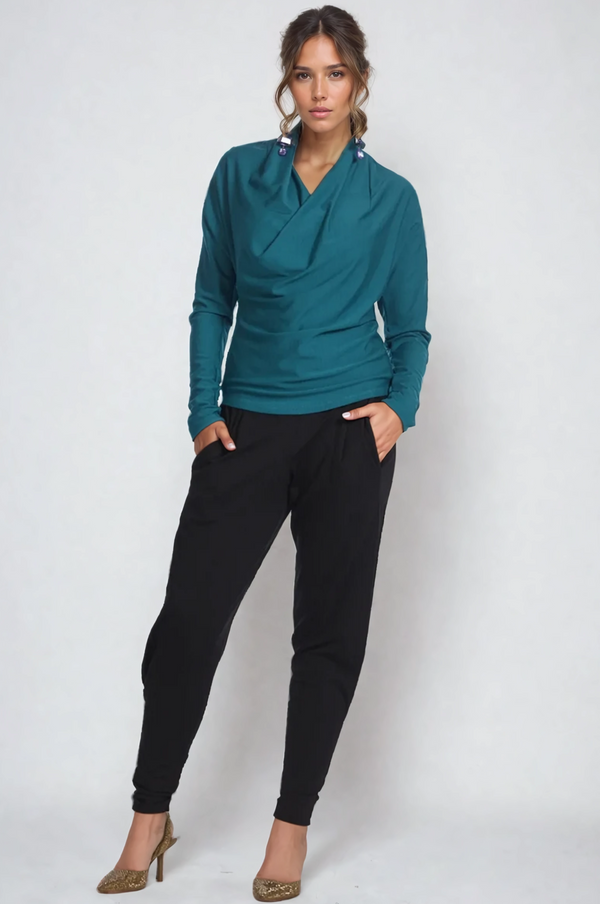 PAULA RYAN ESSENTIALS Ankle Pleat Merino Basque Pant - Black - Paula Ryan