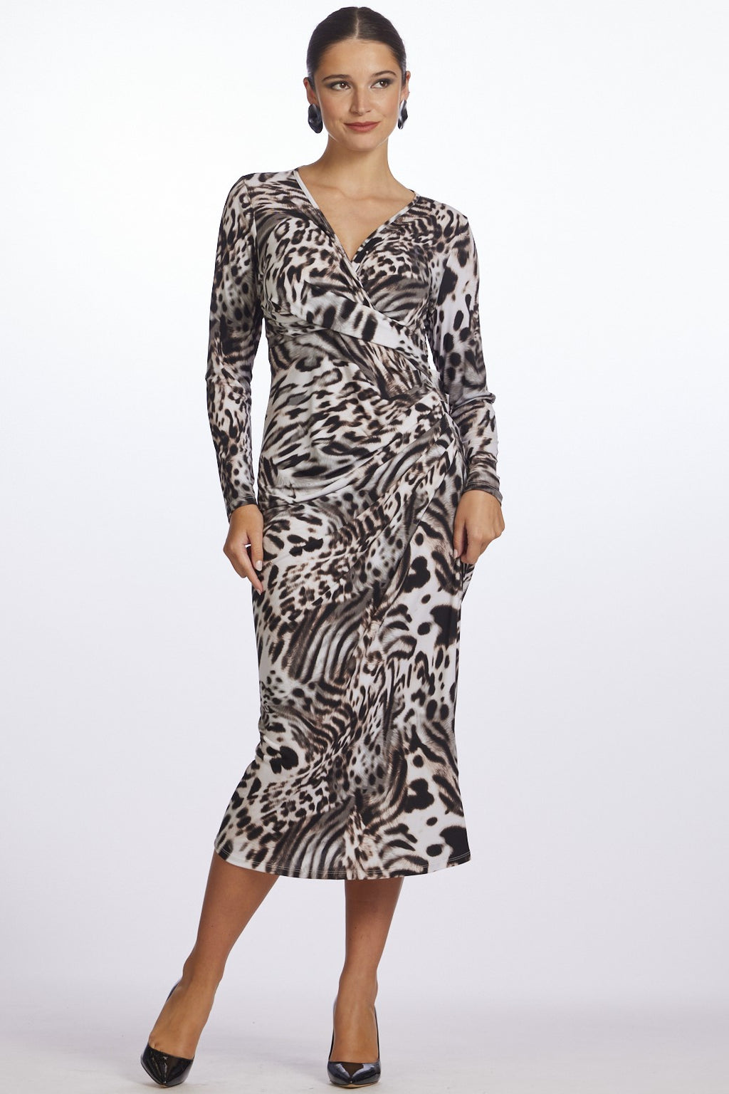 PAULA RYAN Side Gather Crossover Dress - Aria Print - Paula Ryan