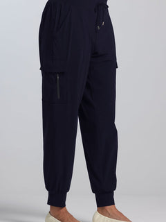 PAULA RYAN (Regular Length) Zip Detailed Pocket Cuffed Pant - Navy - Paula Ryan