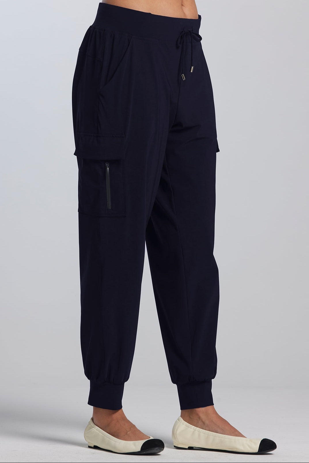 PAULA RYAN (Regular Length) Zip Detailed Pocket Cuffed Pant - Navy - Paula Ryan