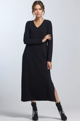 PAULA RYAN V Neck Sheath Dress - Black Merino