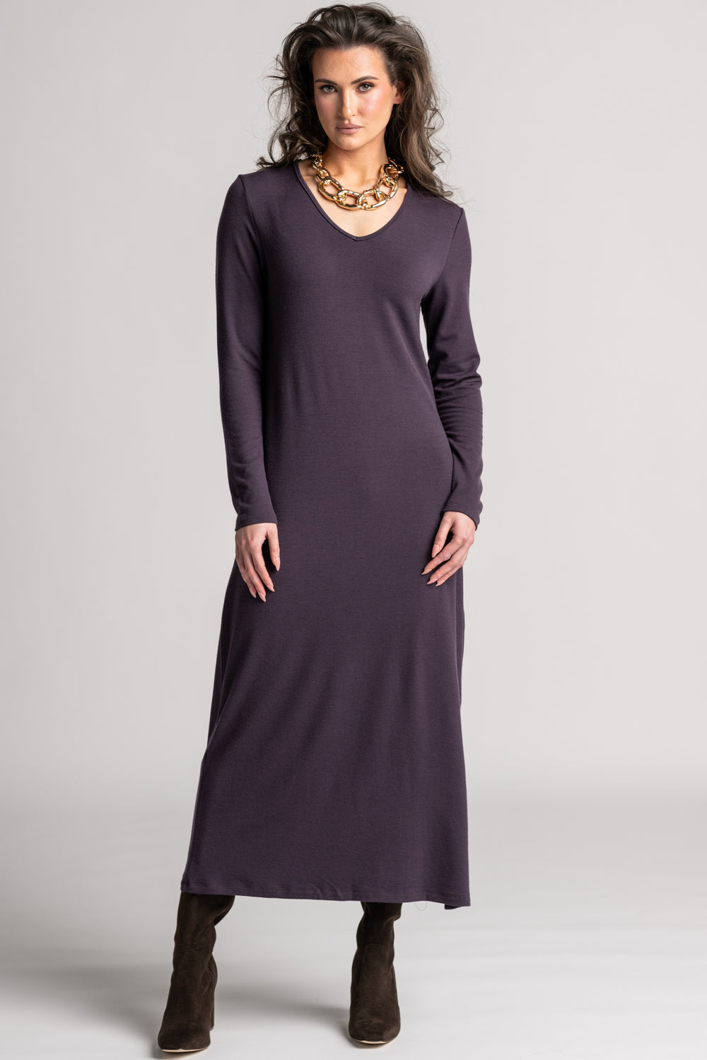 PAULA RYAN V Neck Sheath Dress - Cocoa Plum Merino