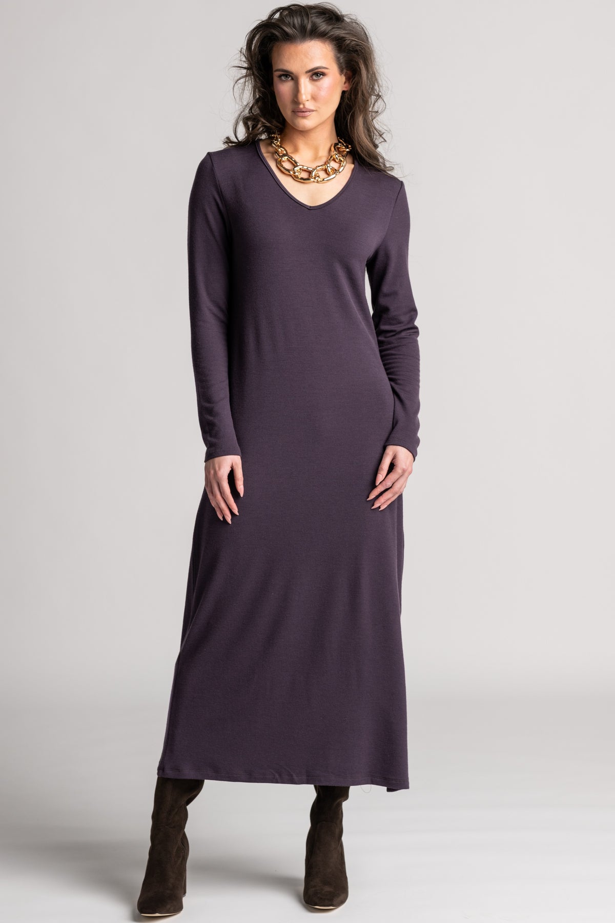 PAULA RYAN V Neck Sheath Dress - Cocoa Plum Merino