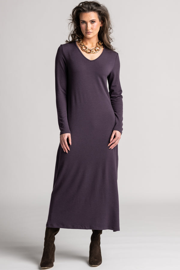 PAULA RYAN V Neck Sheath Dress - Cocoa Plum Merino