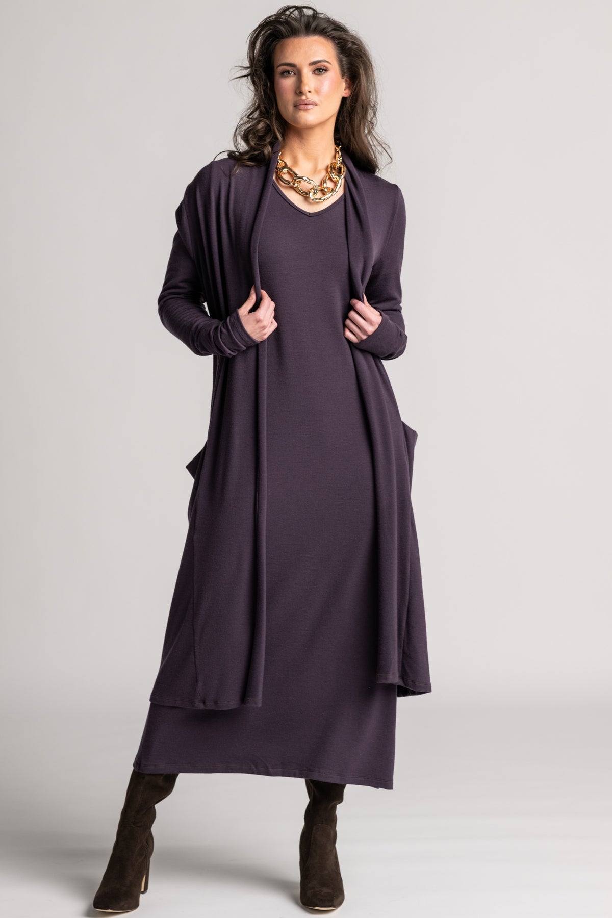 PAULA RYAN V Neck Sheath Dress - Cocoa Plum Merino