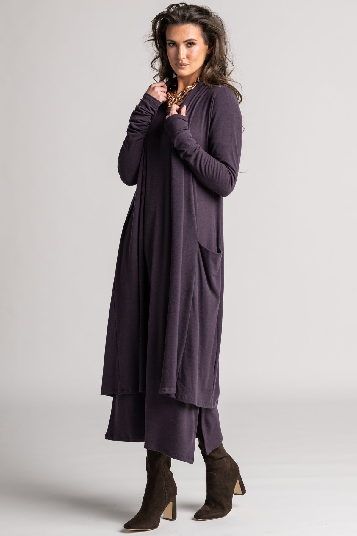 PAULA RYAN V Neck Sheath Dress - Cocoa Plum Merino