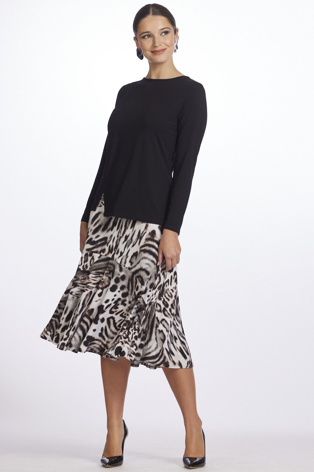 PAULA RYAN Flared Hem Skirt - Aria Print