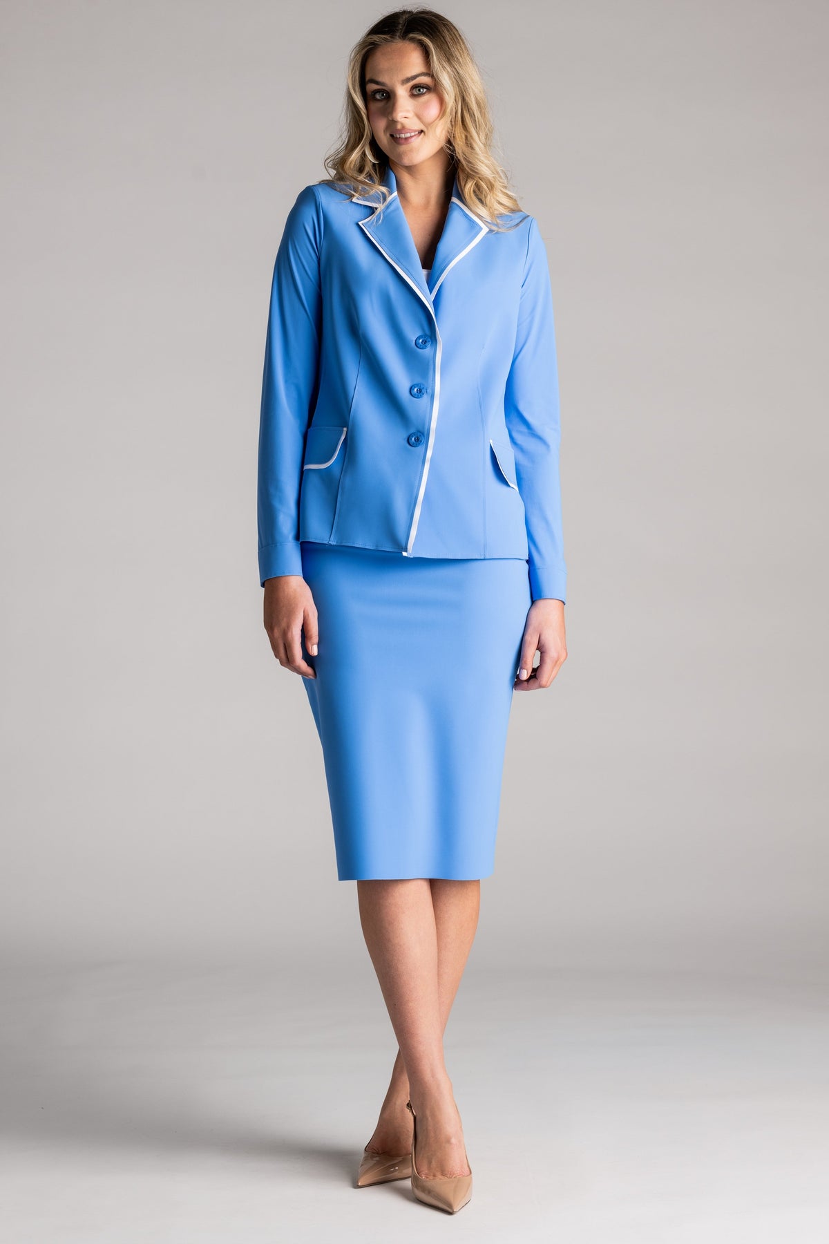 PAULA RYAN Regular Stretch Pencil Skirt Bonded Microjersey - Cornflower