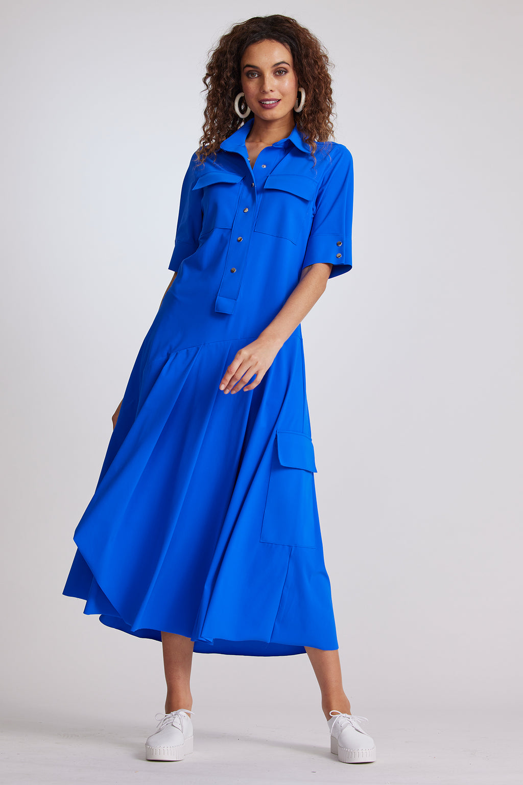 PAULA RYAN Pocketed Shirtdress - Greek Blue - Microjersey - Paula Ryan