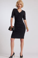 PAULA RYAN Curved Seam Rouched Dress - Black Micromodal/Mesh