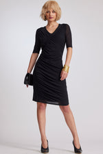 PAULA RYAN Curved Seam Rouched Dress - Black Micromodal/Mesh