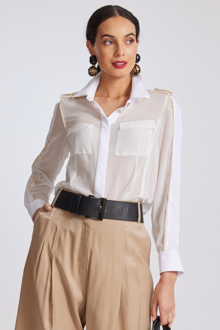 PAULA RYAN Official Panelled Shirt - White/Gold- PRE ORDER - Paula Ryan