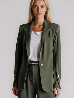 PAULA RYAN Long-line Boyfriend Jacket - Microjersey Khaki - Paula Ryan