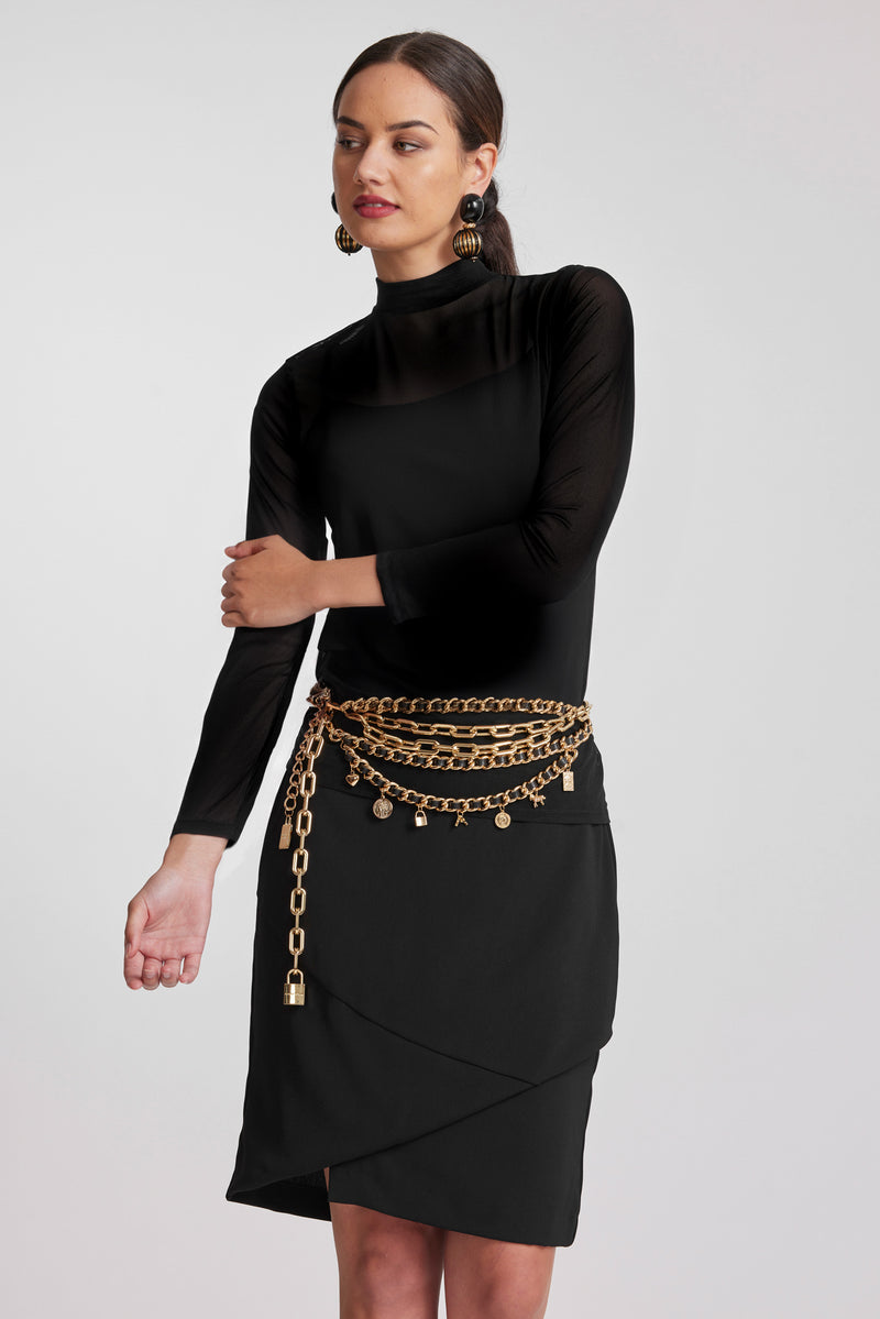 PAULA RYAN Stretch Mesh Long Sleeve Polo - Black - Paula Ryan
