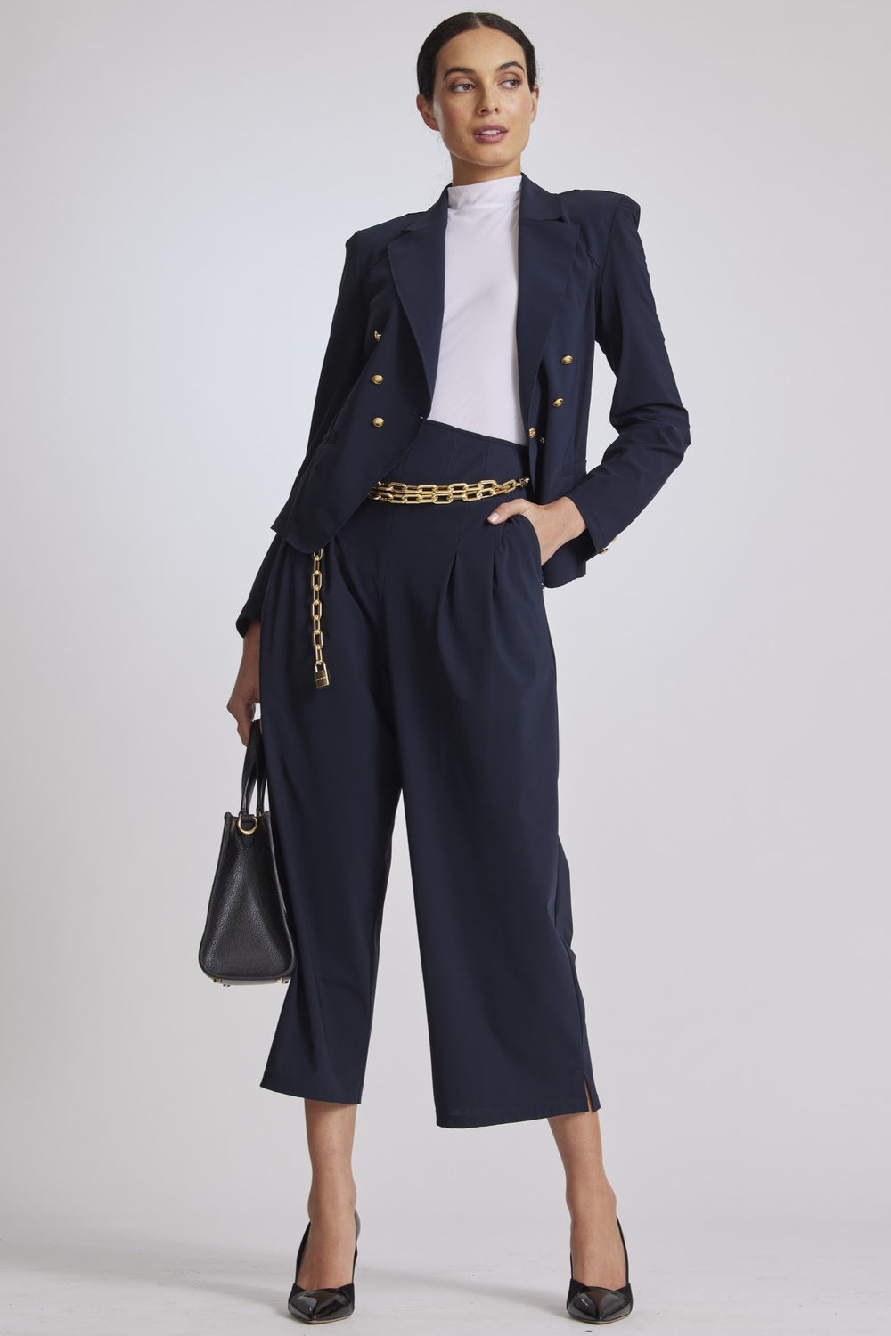 PAULA RYAN High Waist Corset Pant - Navy
