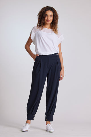 PAULA RYAN Chiffon Yoke Cuffed Top - White - Microjersey