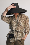 PAULA RYAN RELAXED Soft Sleeve Yoke front Blouse - Cheetah