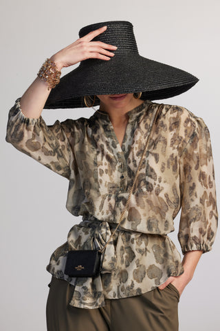 PAULA RYAN RELAXED Soft Sleeve Yoke front Blouse - Cheetah