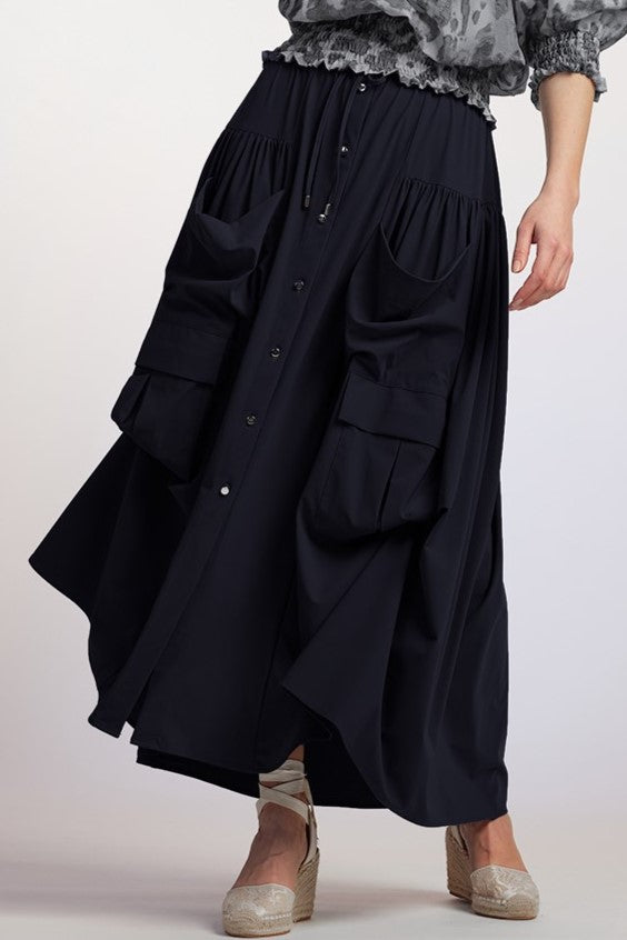 PAULA RYAN Button Front Safari Skirt - Navy - Paula Ryan