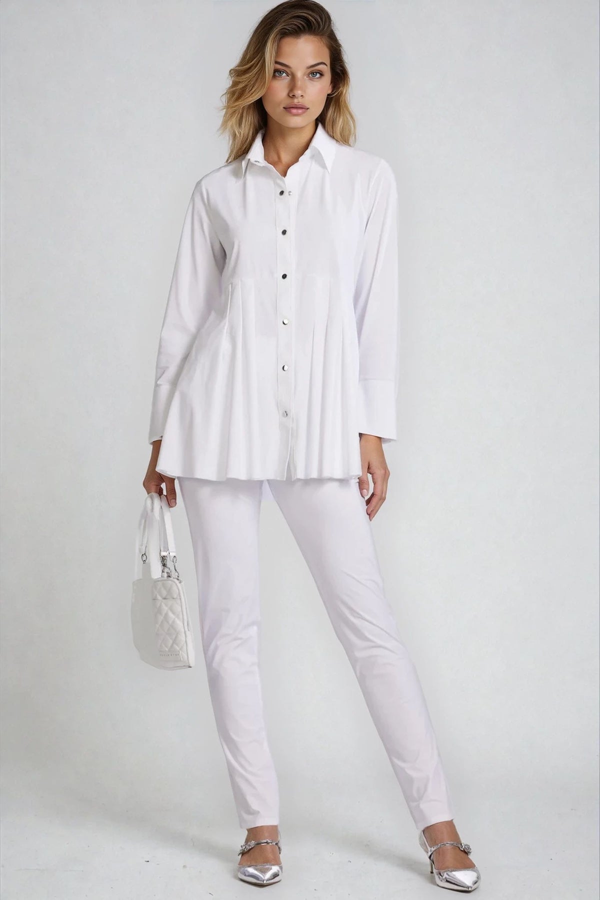 PAULA RYAN ESSENTIALS Waisted Cigarette Pant - Microjersey White