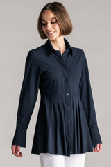 PAULA RYAN Tucked Waist Shirt - Microjersey Navy