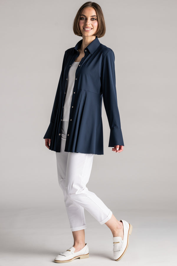 PAULA RYAN Tucked Waist Shirt - Microjersey Shadow Blue