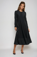 PAULA RYAN Panel Flared Crew Neck Dress Merino - Black