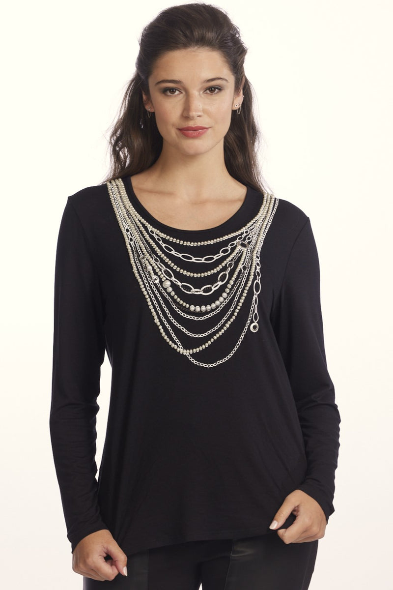 PAULA RYAN Beaded Chain Print Scoop Neck Top - Micromodal