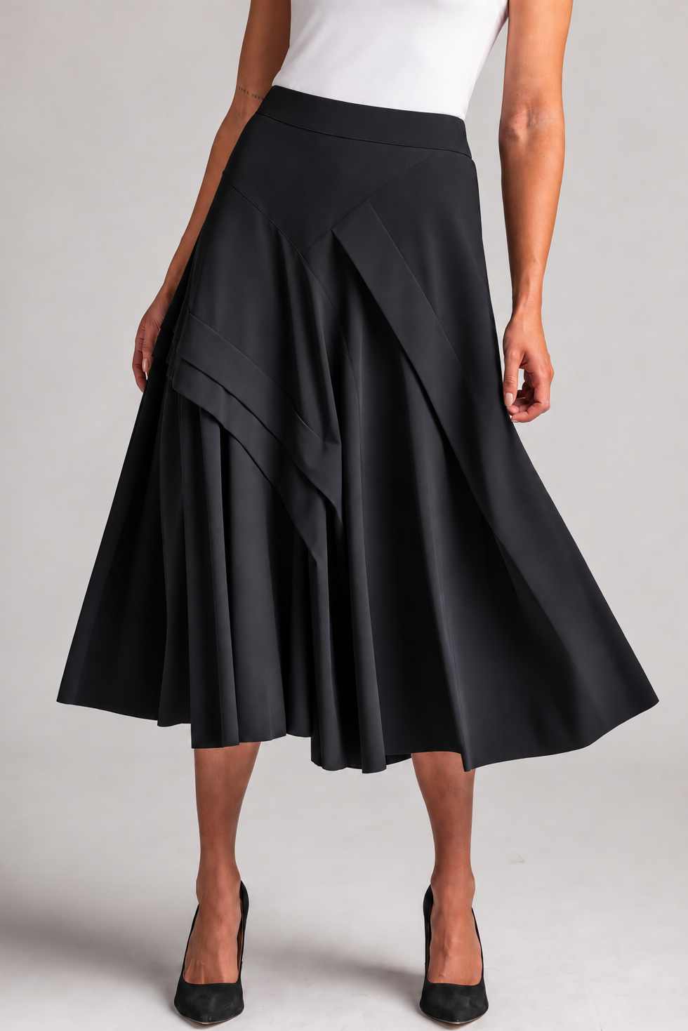PAULA RYAN A-line Waterfall Skirt - Black