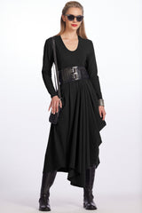 PAULA RYAN Scoop Neck Hitched Tulip Dress - Black