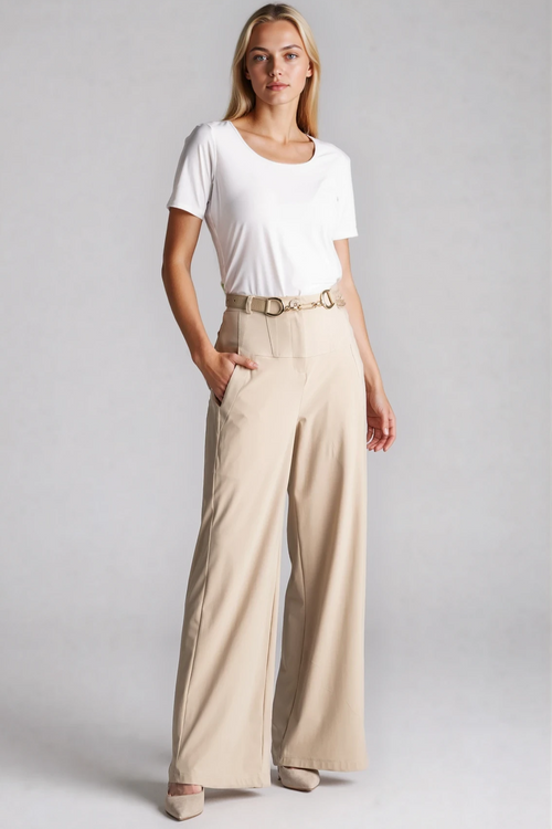 PAULA RYAN Wide Leg Pant - Warm Sand - Paula Ryan