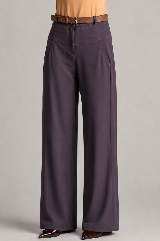PAULA RYAN Wide Leg Pant - Microjersey Cocoa Plum