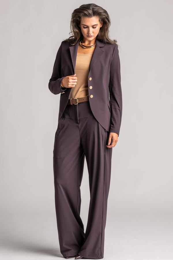 PAULA RYAN Wide Leg Pant - Microjersey Cocoa Plum
