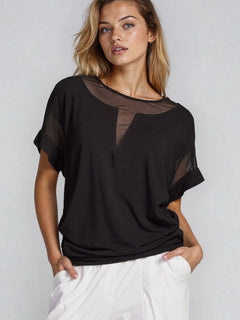 PAULA RYAN Mesh Insert Tee - Ecovero Black - Paula Ryan