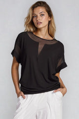 PAULA RYAN Mesh Insert Tee - Ecovero Black