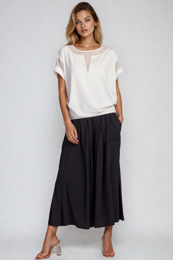 PAULA RYAN Mesh Insert Tee - Ecovero White