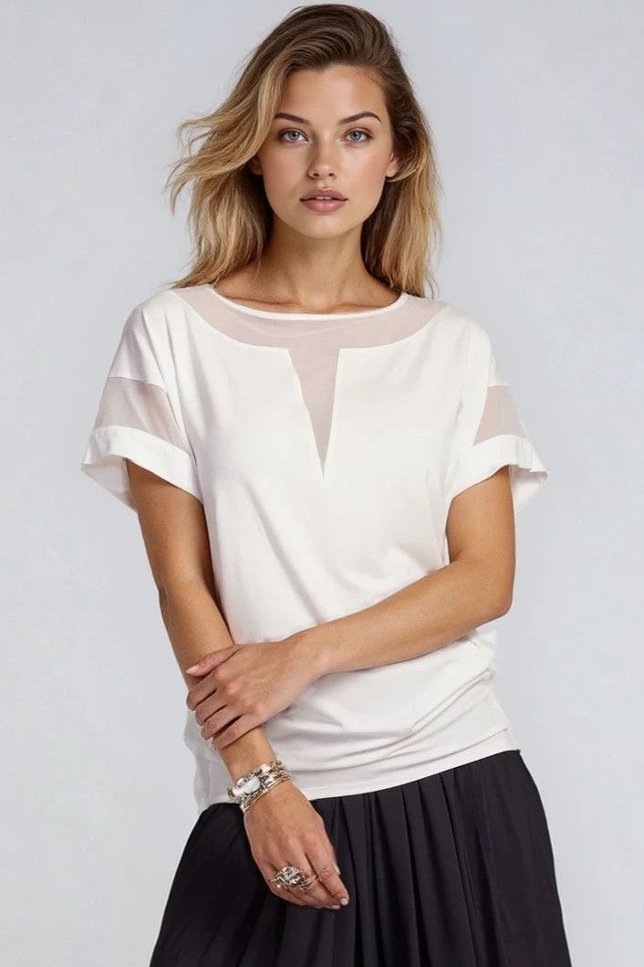 PAULA RYAN Mesh Insert Tee - Ecovero White