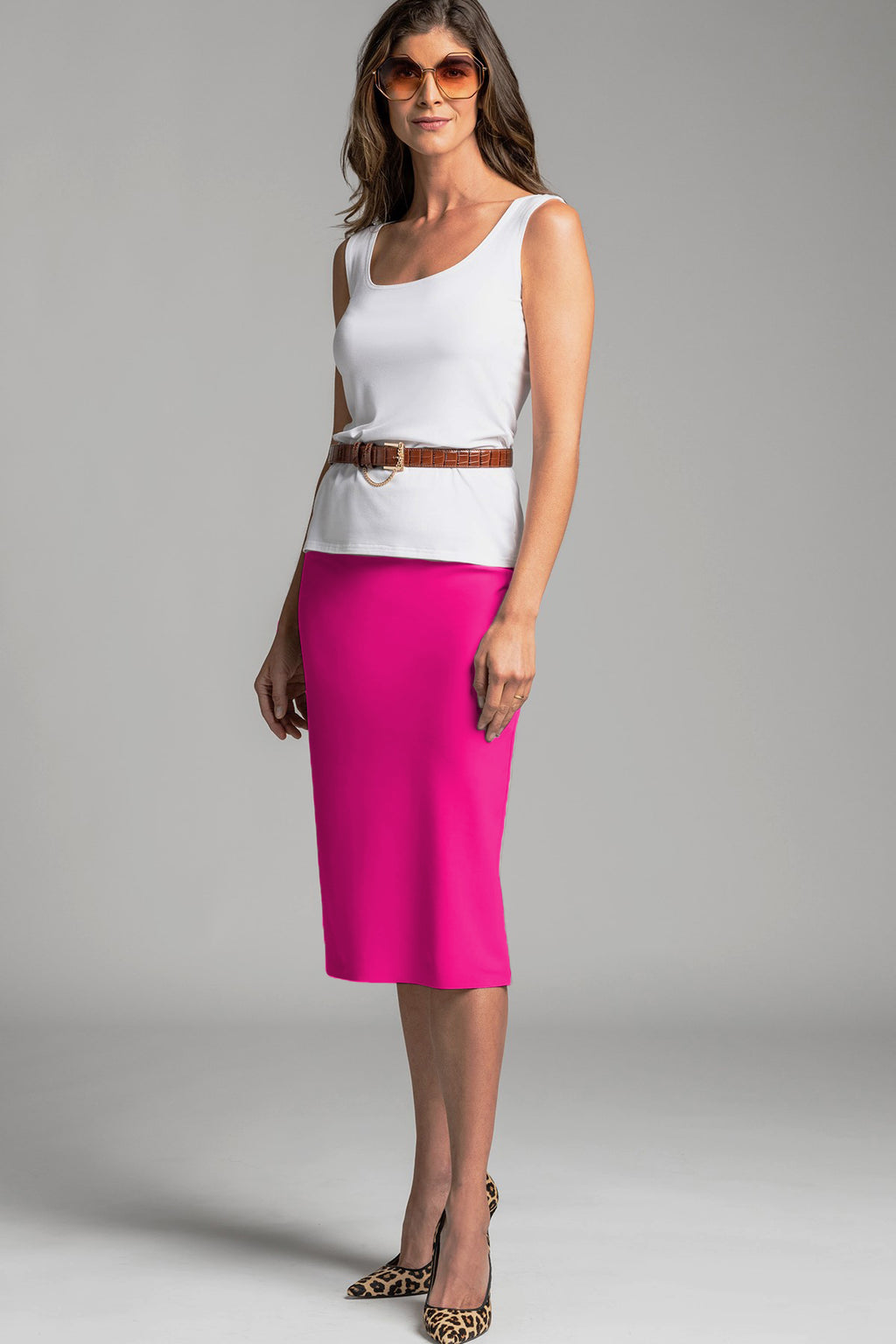 PAULA RYAN ESSENTIALS Regular Stretch Pencil Skirt - Bonded Microjersey - Peony