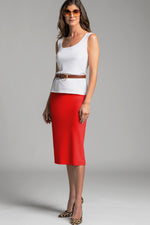 PAULA RYAN ESSENTIALS Regular Stretch Pencil Skirt - Bonded Microjersey - Poppy