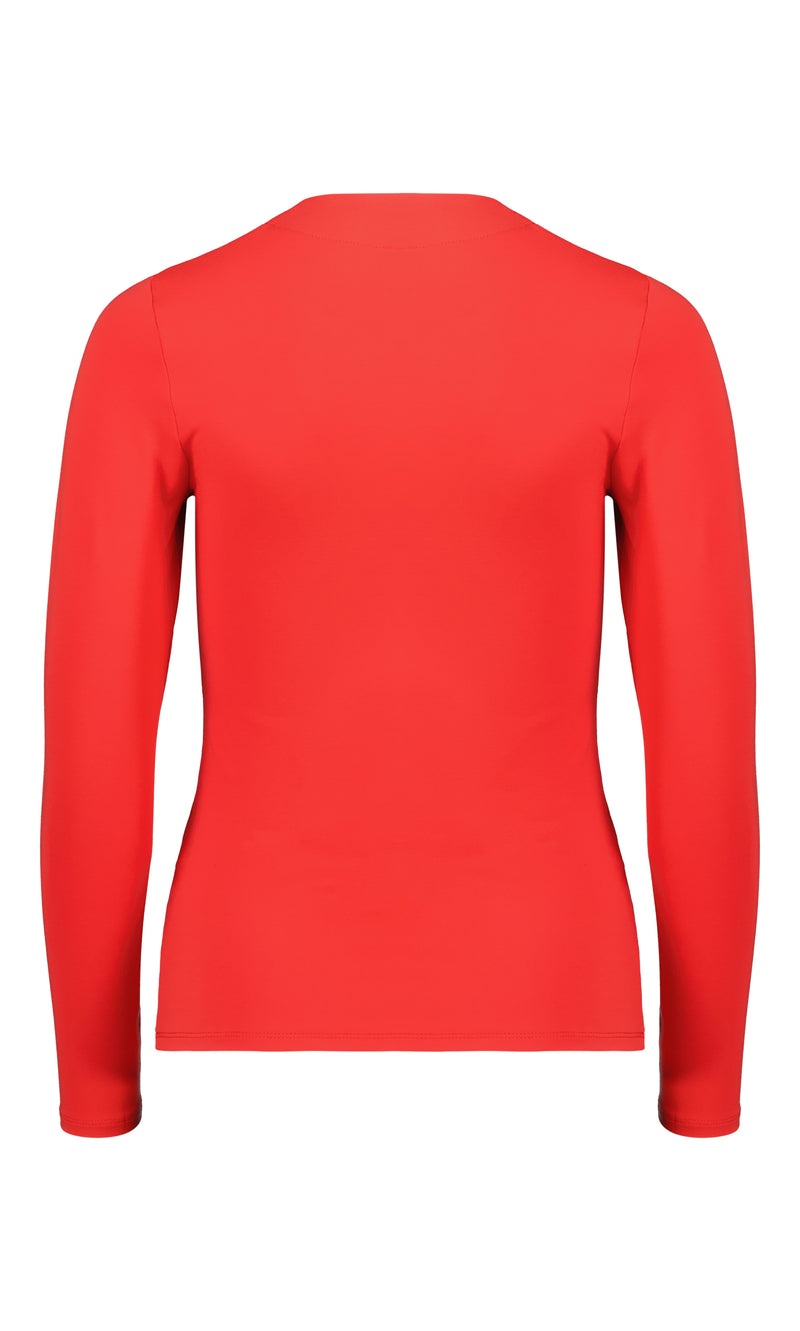 PAULA RYAN Easy Fit Long Sleeve Crew Neck Micromodal Top - Flame Red