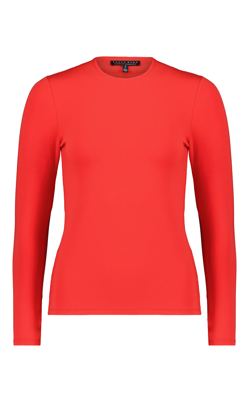 PAULA RYAN Easy Fit Long Sleeve Crew Neck Micromodal Top - Flame Red