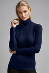 PAULA RYAN Slim Fit Polo Neck Top - Merino - Navy COMING SOON