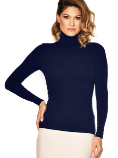 PAULA RYAN ESSENTIALS Slim Fit Long Sleeve Polo Neck Top - Navy MicroModal - Magpie Style