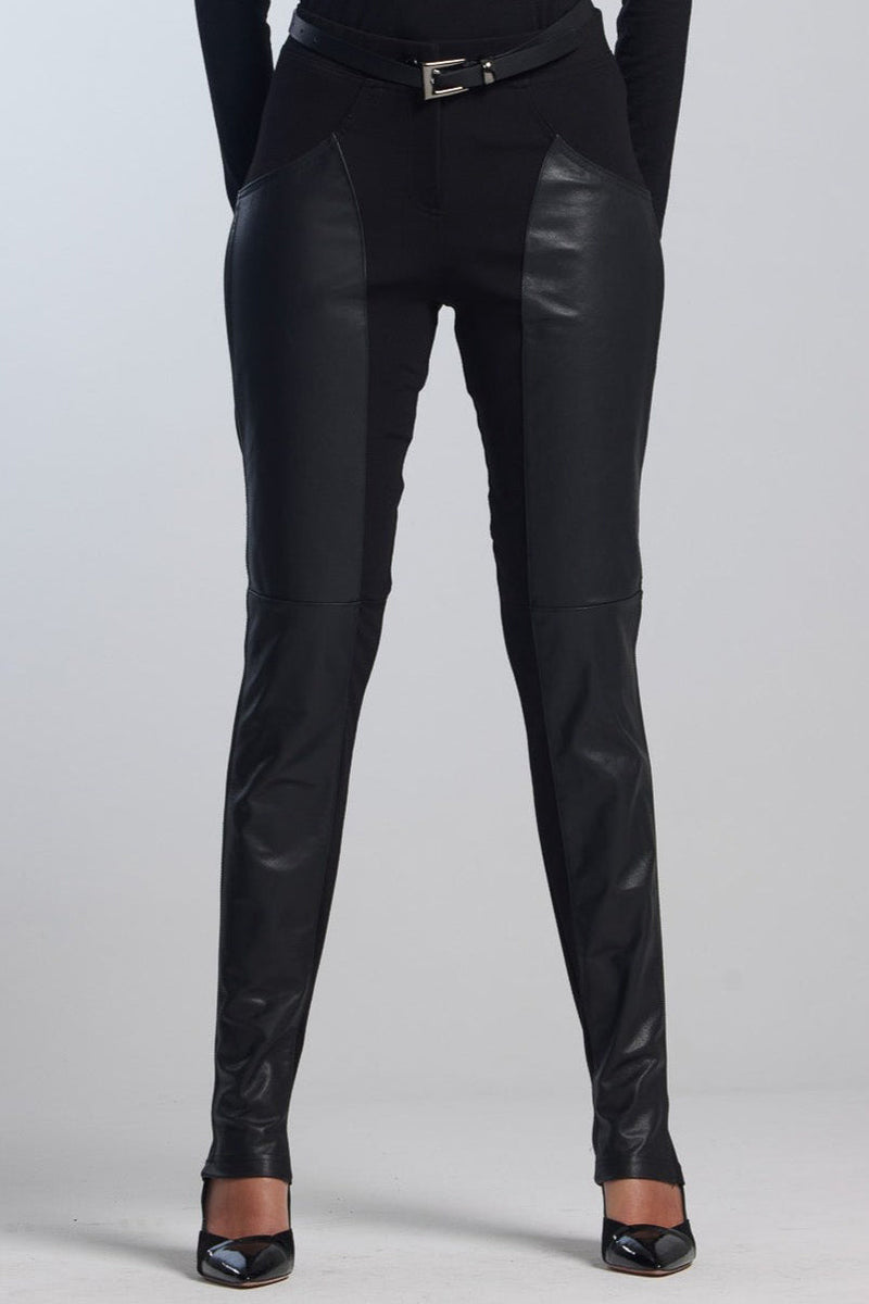 PAULA RYAN Curve Front Leather Seam Pants - Black - Roma Ponte - Paula Ryan