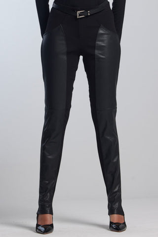 PAULA RYAN Curve Front Leather Seam Pants - Black - Roma Ponte