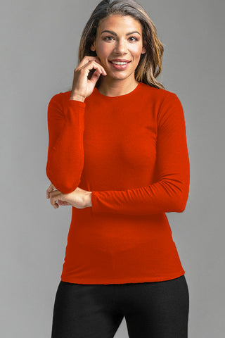 PAULA RYAN ESSENTIALS Slim Fit Long Sleeve Crew Neck Top - Merino Pimento