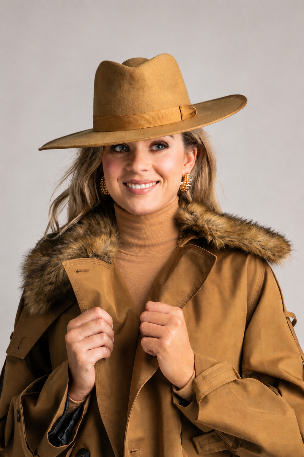 PAULA RYAN Easy Fit Polo Neck Top - Merino Camel