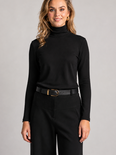 PAULA RYAN Easy Fit Polo Neck Top - Merino Black