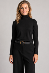 PAULA RYAN Easy Fit Polo Neck Top - Merino Black